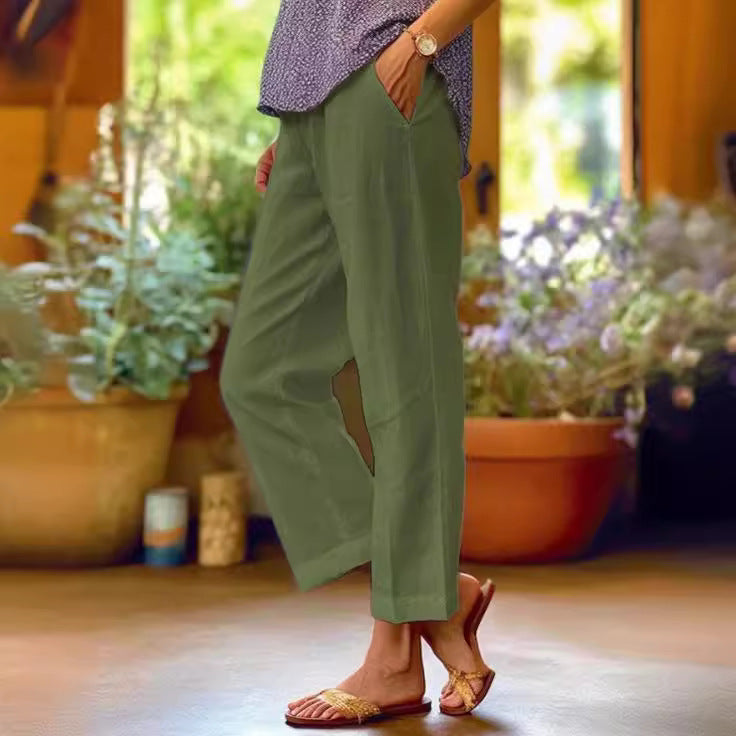 Damen nan lässige Cropped-Hose mit geradem Bein, dezenter Bügelfalte und seitlichen Eingrifftaschen EB