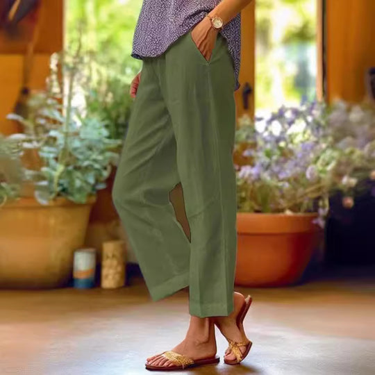 Damen nan lässige Cropped-Hose mit geradem Bein, dezenter Bügelfalte und seitlichen Eingrifftaschen EB