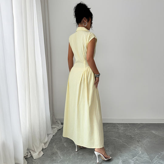 Damen Maxikleid mit klassischem Hemdblusen-Design und eleganten Falten EB