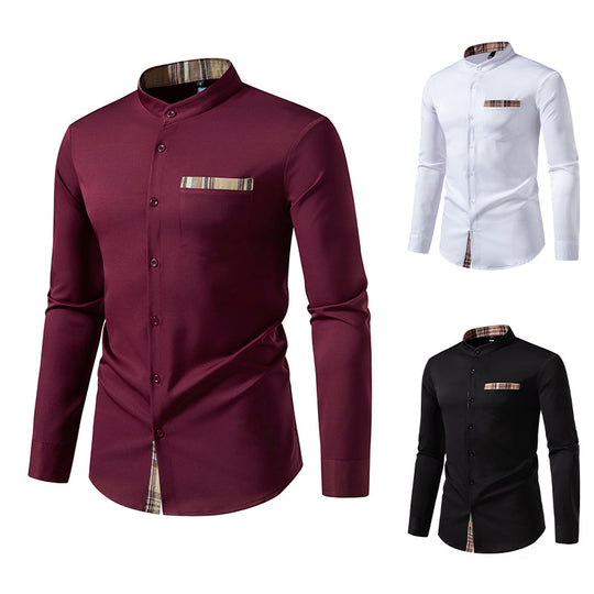 Herren elegantes Langarmhemd mit karierten Akzenten EB