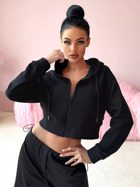 Damen Cropped Hoodie mit Reißverschluss und lässigem Schnitt EB