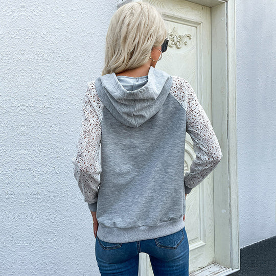 Damen Kapuzenpullover mit Spitze und komfortablem Schnitt EB