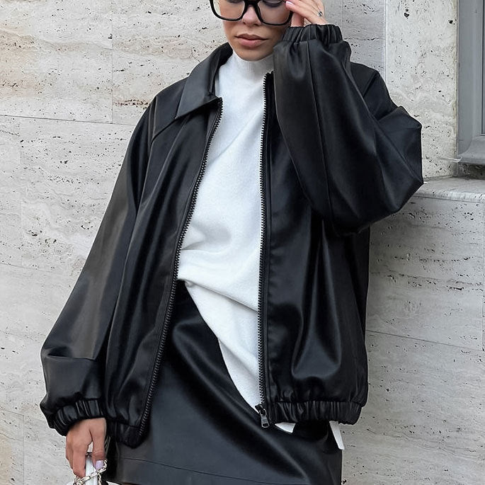 Damen modische Kunstlederjacke im lässigen Oversized-Schnitt EB