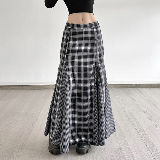Damen Maxirock mit modernem Karomuster und eleganter Schlitzgestaltung EB