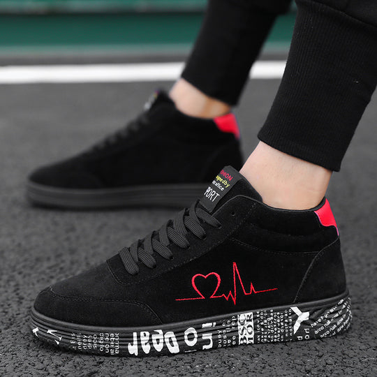 Unisex nan hochgeschnittener Freizeitschuh mit gesticktem Herz-EKG-Motiv und bedruckter Gummisohle EB
