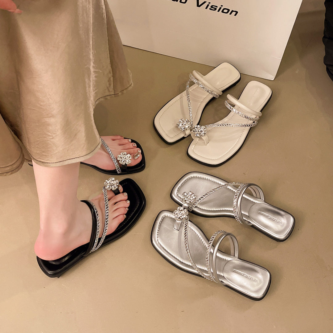 Damen Glamouröse Flip-Flops mit funkelndem Strass und elegantem Riemendesign EB