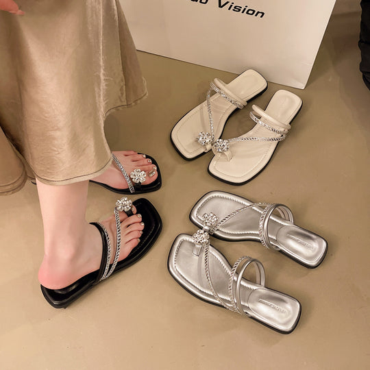 Damen Glamouröse Flip-Flops mit funkelndem Strass und elegantem Riemendesign EB