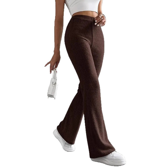 Damen Hochtaillierte Flared-Hose mit Rippstruktur EB
