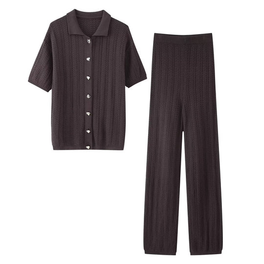 Damen nan weite Strickhose mit hohem Elastikbund, Strukturstrick und Palazzo-Schnitt EB