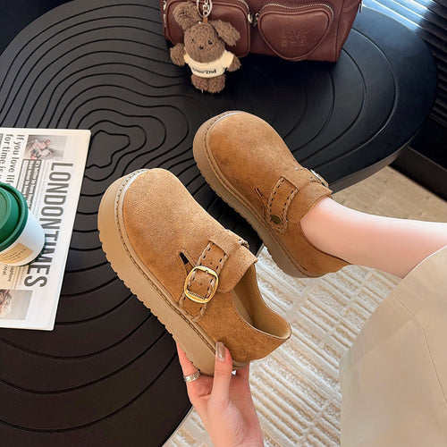 Damen Clogs mit modischem Schnallenverschluss und dickem Plateau-Heel EB