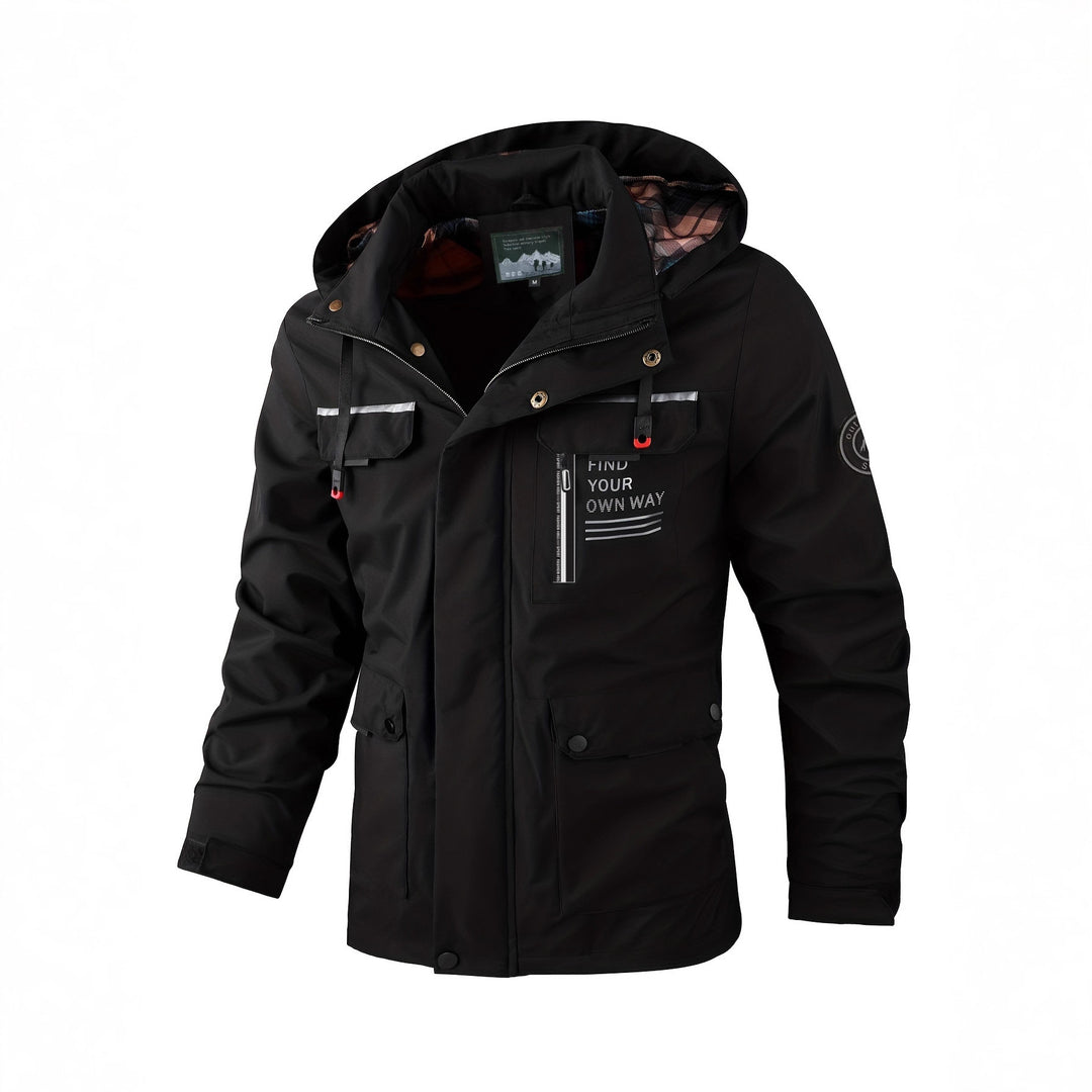 Herren leichter Softshell-Parka mit wasserabweisender Beschichtung, Kapuze und Multifunktions-Taschen EB