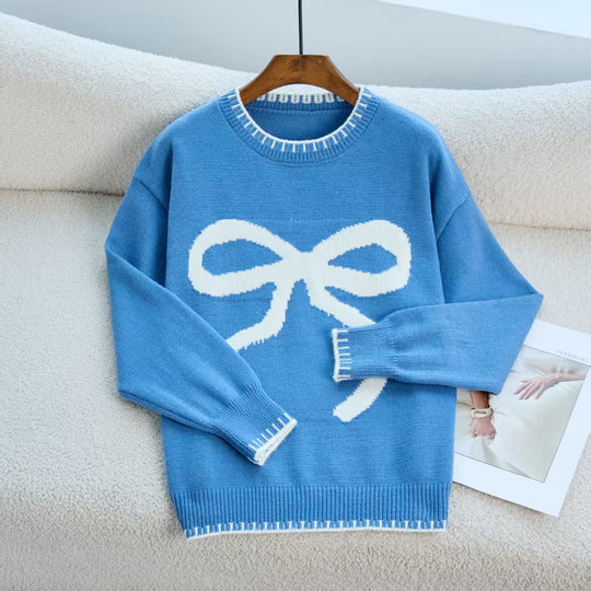 Damen Gemütlicher Sweatpullover mit Schleifenmotiv und bequemen Ärmeln EB