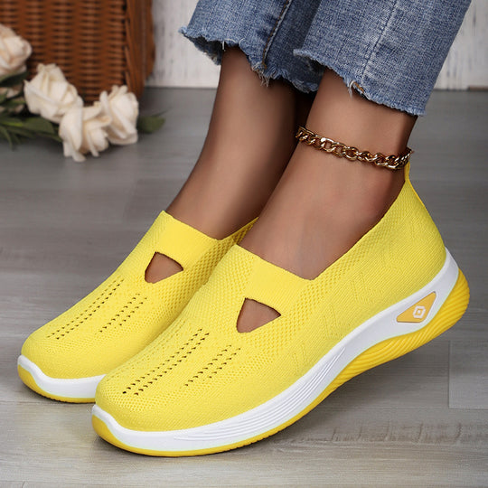 Damen nan leichte atmungsaktive Slip-On Sneaker mit elastischem Strickoberteil und orthopädischer Komfortsohle EB