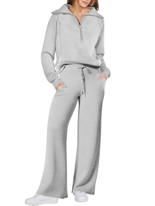 Damen Sportliches Set mit Reißverschluss und weiten Hosen EB
