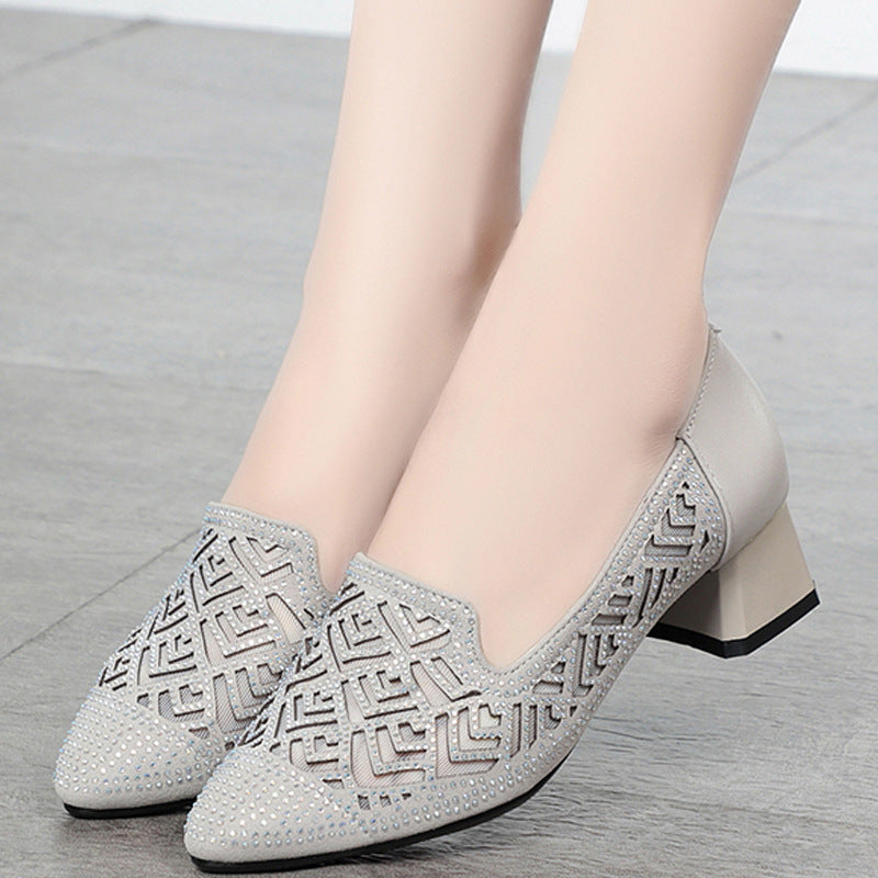 Damen Elegante Slipper mit modischem Perlenmuster und komfortablem Blockabsatz EB