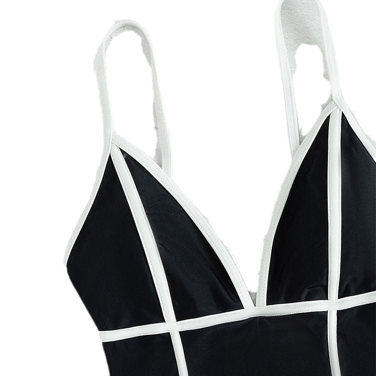 Damen eleganter Badeanzug mit Kontrastnähten EB