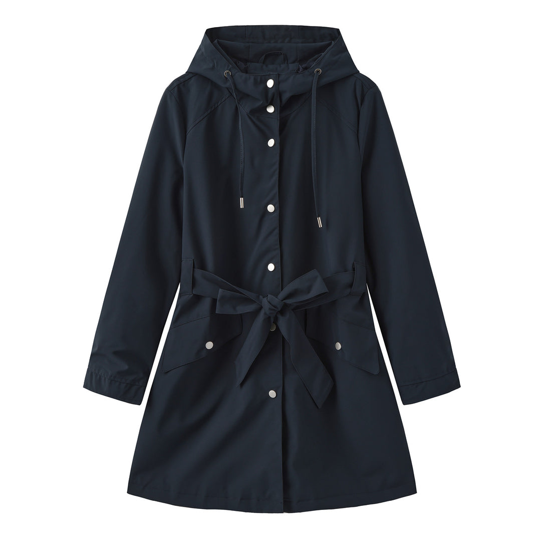 Damen modische Outdoorjacke mit Gürtel und Kapuze EB