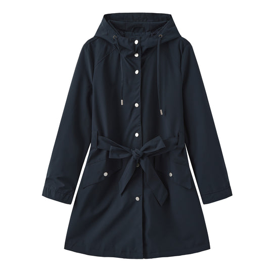 Damen modische Outdoorjacke mit Gürtel und Kapuze EB