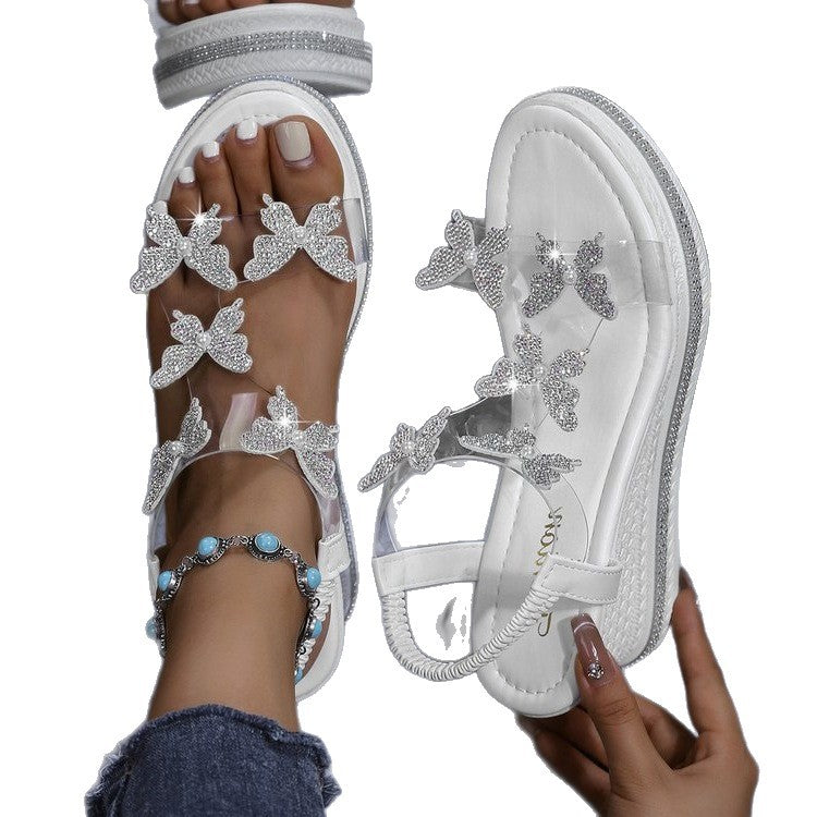 Damen Plateau-Sandalen mit dekorativer Schmetterlings-Applikation EB