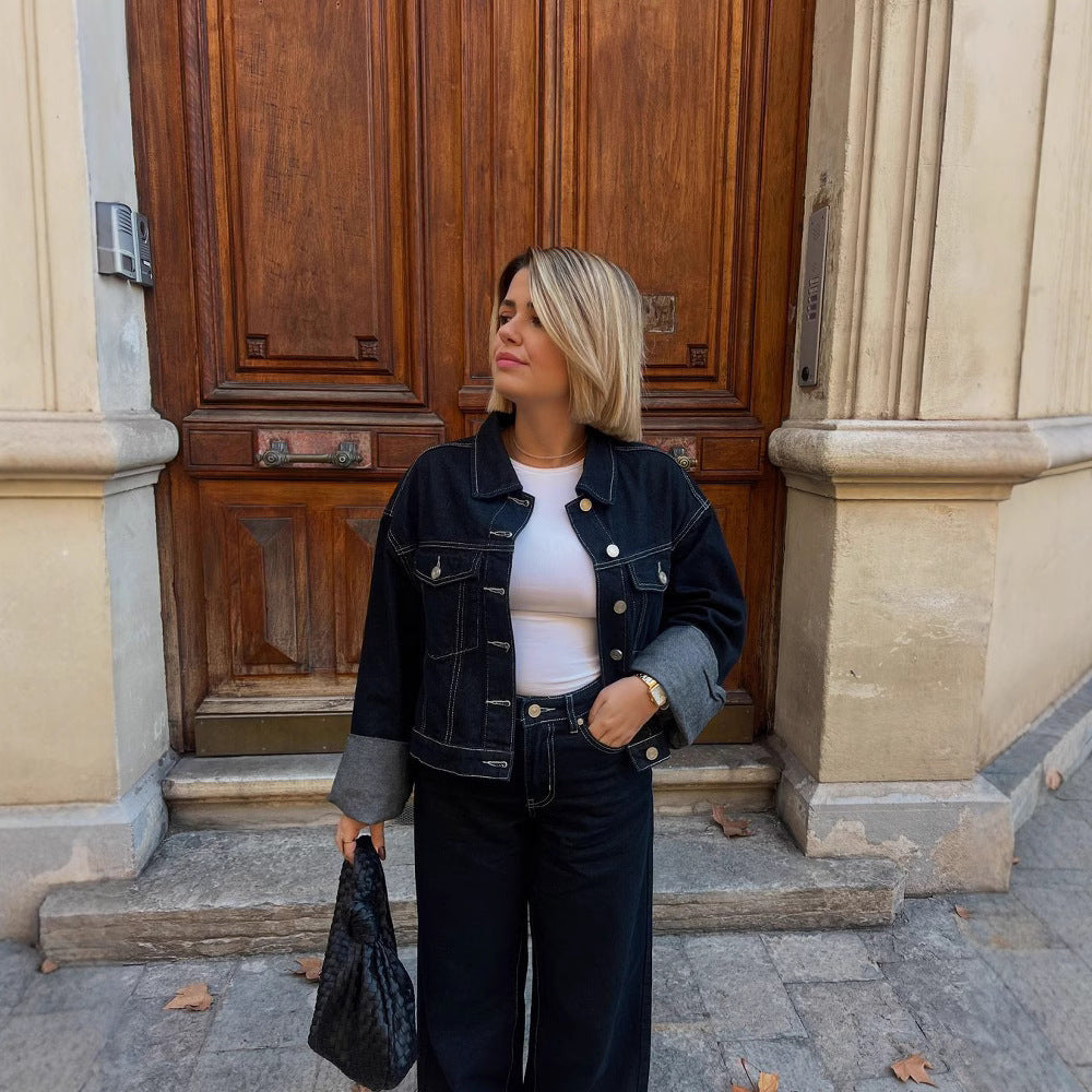Damen Weit geschnittene Denim-Hose mit modischem Aufschlag EB