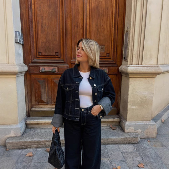 Damen Weit geschnittene Denim-Hose mit modischem Aufschlag EB