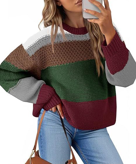 Damen Grobstrickpullover mit Farbblockdesign und oversized Schnitt EB