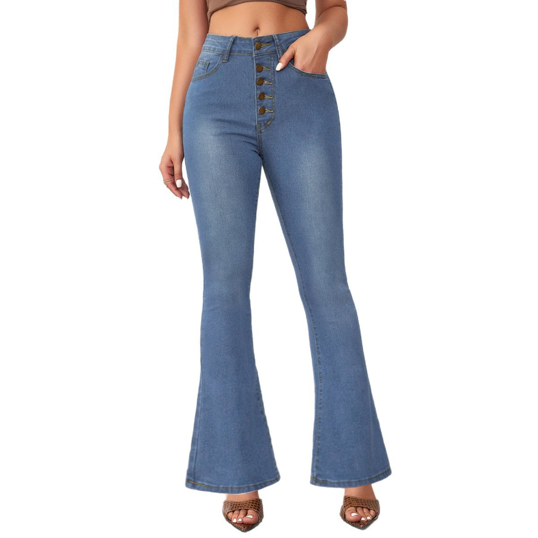 Damen Flared Jeans mit hohem Bund und Knopfdetail EB