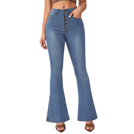 Damen Flared Jeans mit hohem Bund und Knopfdetail EB