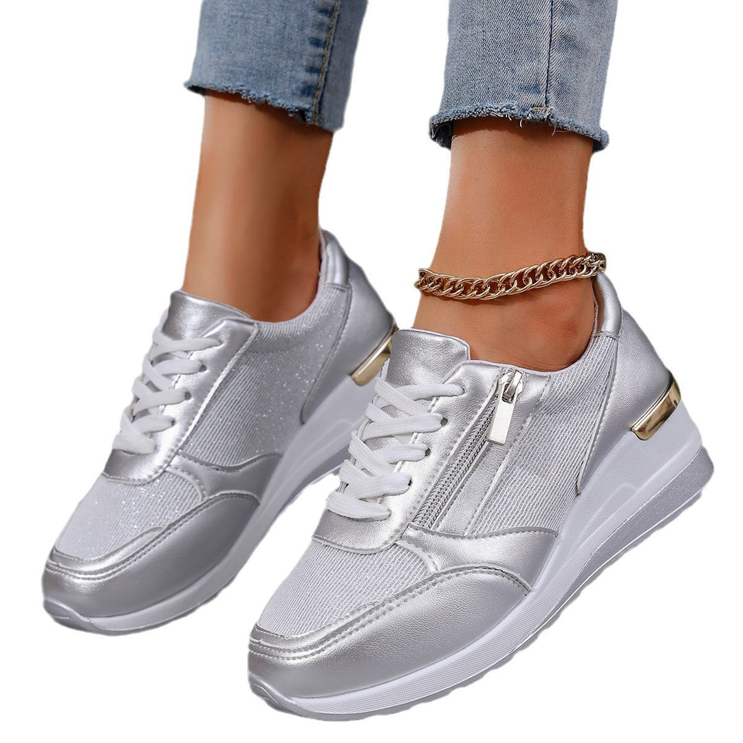 Damen Plateau-Sneaker mit Keilabsatz und Reißverschluss EB