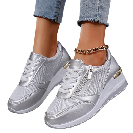 Damen Plateau-Sneaker mit Keilabsatz und Reißverschluss EB