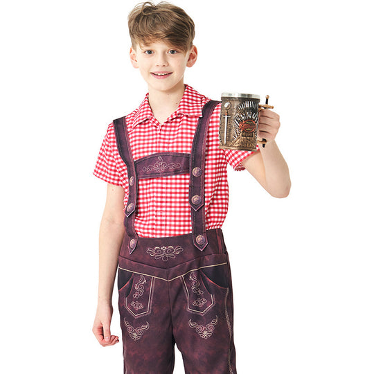 Damen nan traditionelle Trachtenlederhose mit verstellbaren Trägern und kariertem Blusen-Set EB