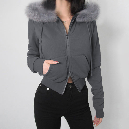 Damen nan taillierte Bomberjacke mit breitem Rippenbund, zwei Schrägtaschen und dekorativen Reißverschluss-Details EB