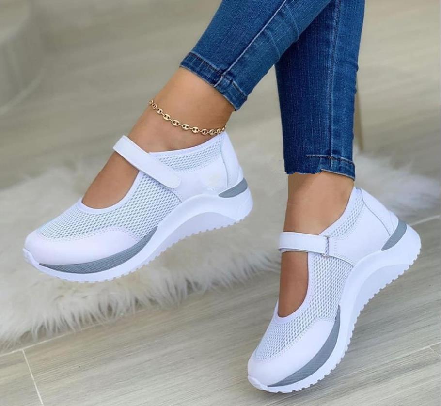 Damen bequeme Mesh-Sneakers mit Klettverschluss EB