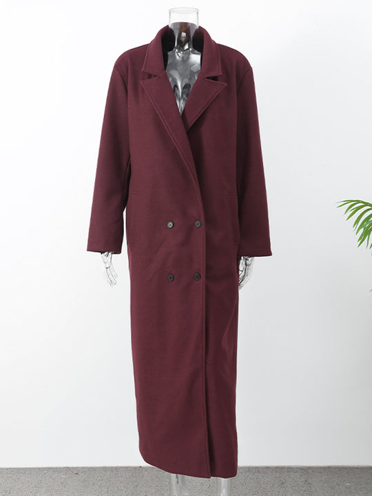 Damen Eleganter Wollmantel mit doppelt geknöpftem Design EB