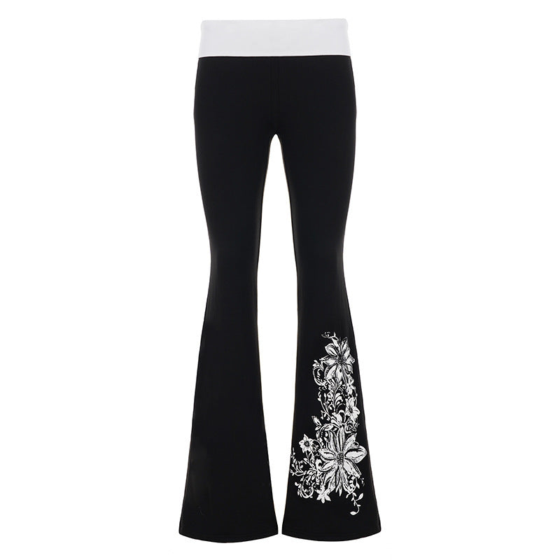 Damen Flared Yoga-Hose mit floralem Druck und hohem Bund EB