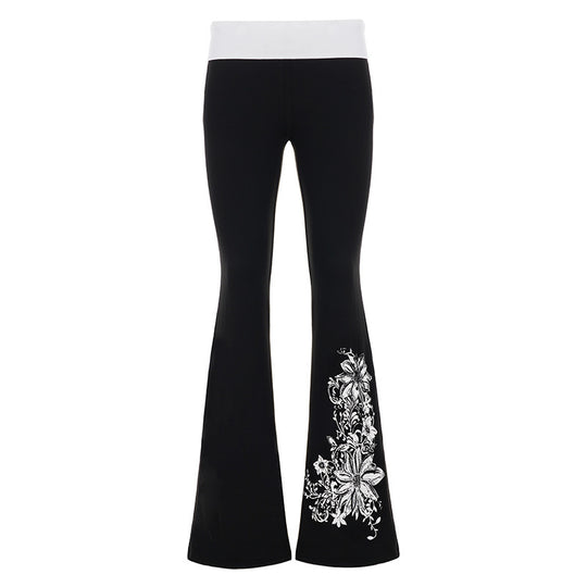 Damen Flared Yoga-Hose mit floralem Druck und hohem Bund EB
