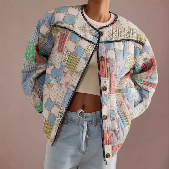 Damen Gestepptes Patchwork-Bomberjacke EB