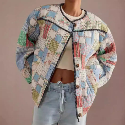 Damen Gestepptes Patchwork-Bomberjacke EB