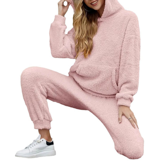 Damen Fleece-Loungewear-Set mit Kapuze und Taschen EB