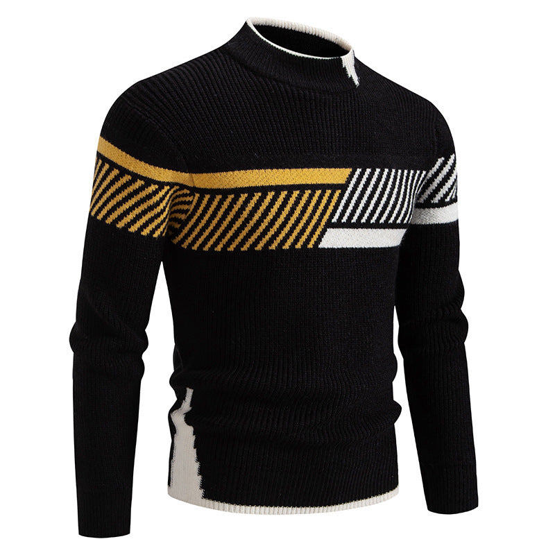 Herren nan gerippter Feinstrickpullover mit Stehkragen und kontrast-Blockdesign EB