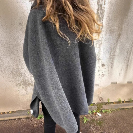 Damen Strickmantel mit luxuriösem Kunstfellkragen EB