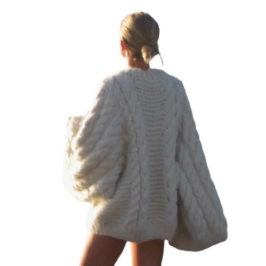 Damen Oversized Strickpullover mit strukturiertem Zopfdesign EB