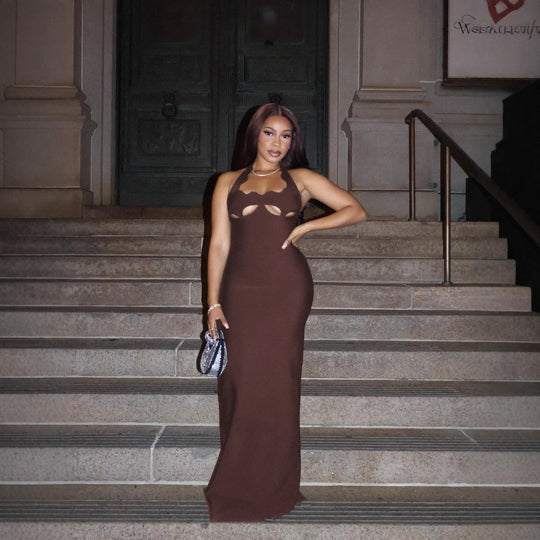 Damen Maxikleid mit innovativem Cut-Out-Design und sexy Schlüssellochausschnitt EB