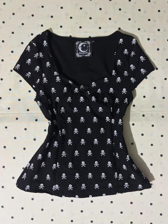 Damen Baumwollshirt mit Totenkopf-Muster EB