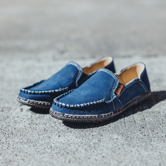 Damen lässige Slip-On Schuhe aus robustem Denim mit handgenähter Optik EB
