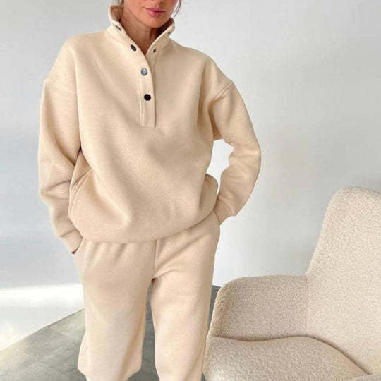 Damen nan kuscheliges Oversize Fleece-Set mit Stehkragen und Jogger EB