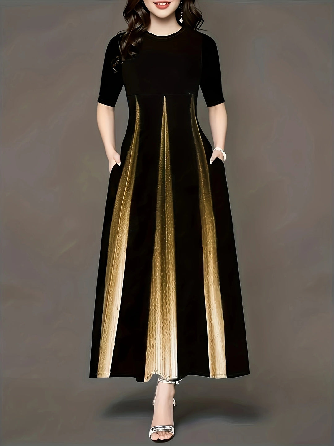 Damen Maxikleid mit eleganten Falten und praktischen Taschen EB