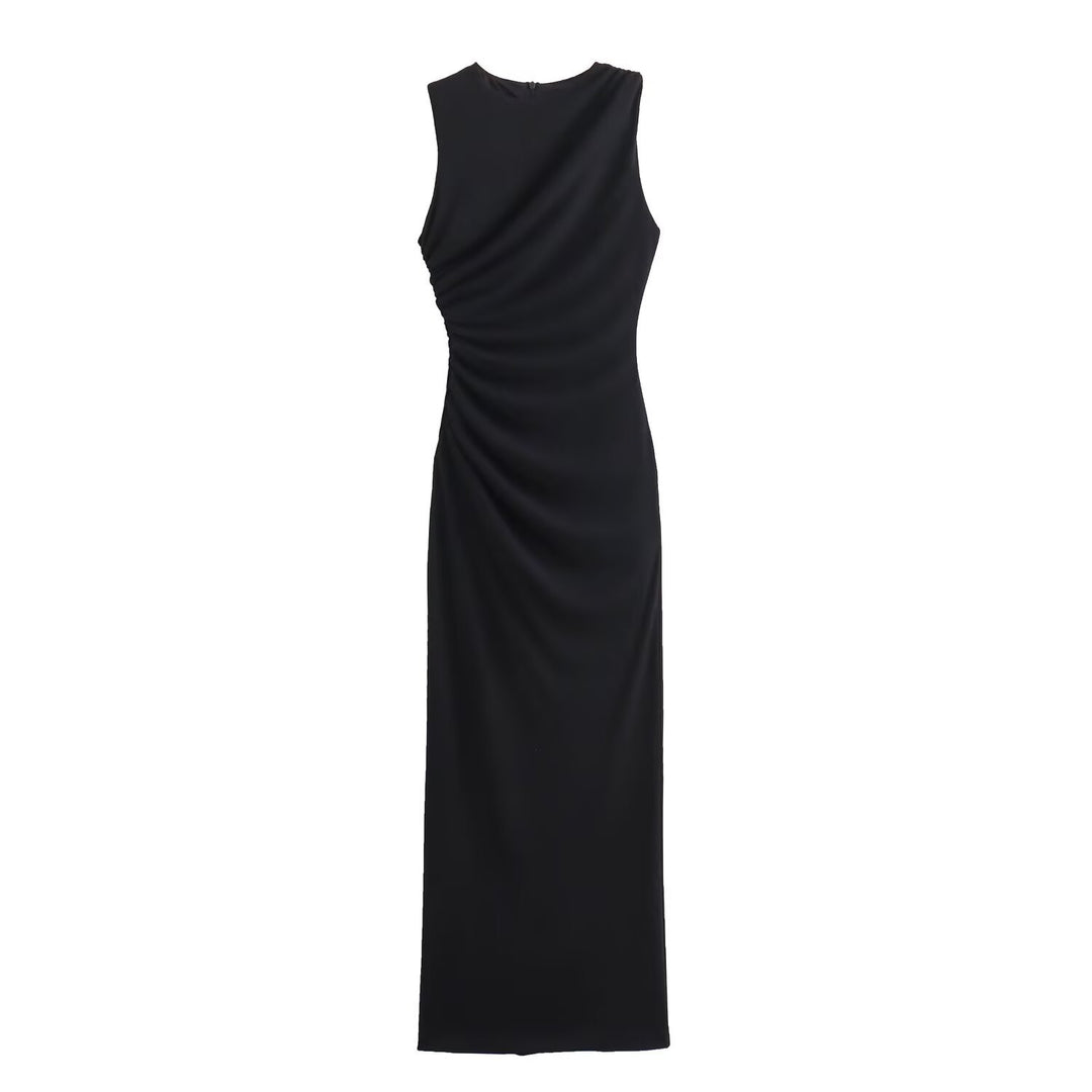 Damen elegantes Maxikleid mit raffinierten Drapierungen EB