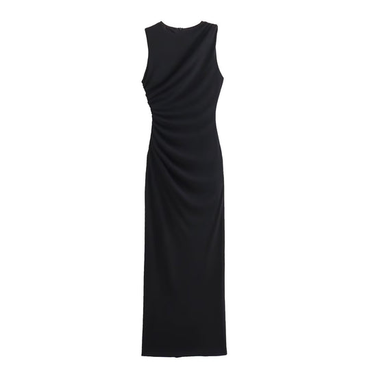 Damen elegantes Maxikleid mit raffinierten Drapierungen EB