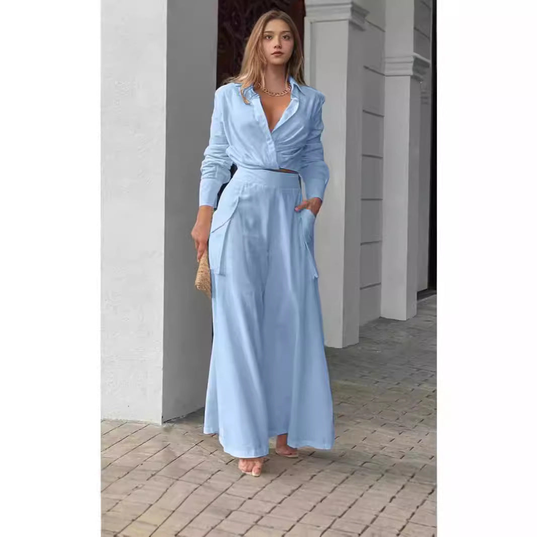 Damen Elegantes Oberteil mit weitem Schnitt und passenden Palazzo-Hosen EB